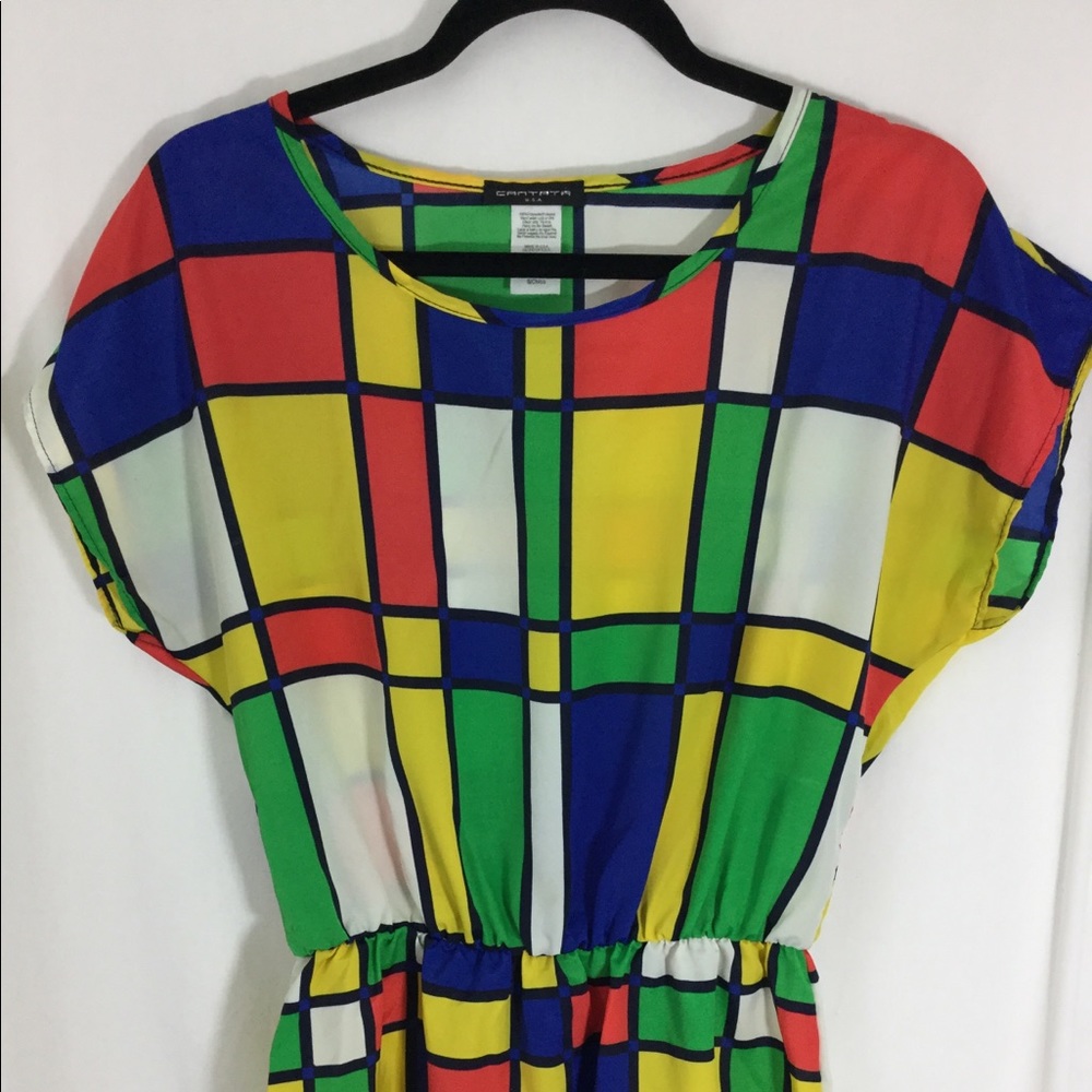 Bright Mondrian Style Cinch Waist Size S